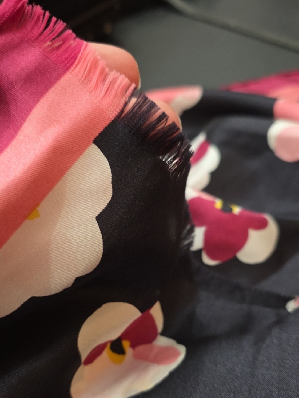 kate spade Black Silk Scarf with Pink and Magenta Floral Print - Picture 4 of 4